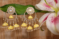 Hand Crafted Unique Multi Jhumki Chandbali Yellow