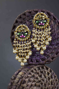 Black Color Meenakari pearl hanging earrings