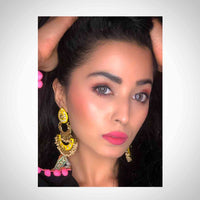 Yellow Color Meenakari Designer Chandbali Earring