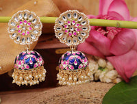 Deepika Padukone Inspired Kundan Blue Hand Crafted Meenakari Jhumki