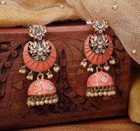 Peach Colored Hand Crafted Meenakari Lotus Chandbali