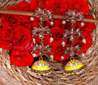 Meenakari Long Chandelier Yellow Kundan Jhumki