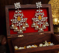 Hand Crafted Chandelier Kundan Jhumka Yellow