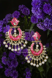 Rani Color Meenakari Chandbali Earring