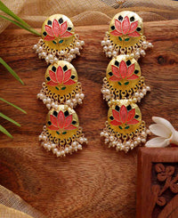 Triple Circle Hand Crafted Meenakari Jhumki Pink