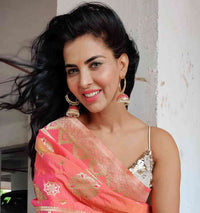 Alia Bhatt Inspired Hand Crafted Rani Colored Golden Hoop Jhumki