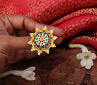 Hand Crafted Meenakari Ring Golden Yellow
