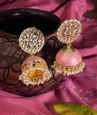 Peach Color Meenakari  Jhumka Earring