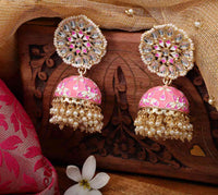 Deepika Padukone Inspired Kundan Peach Hand Crafted Meenakari Jhumka