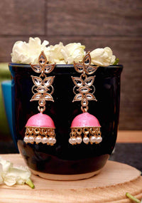 Pink Color Designer Light Weight Kundan Earring