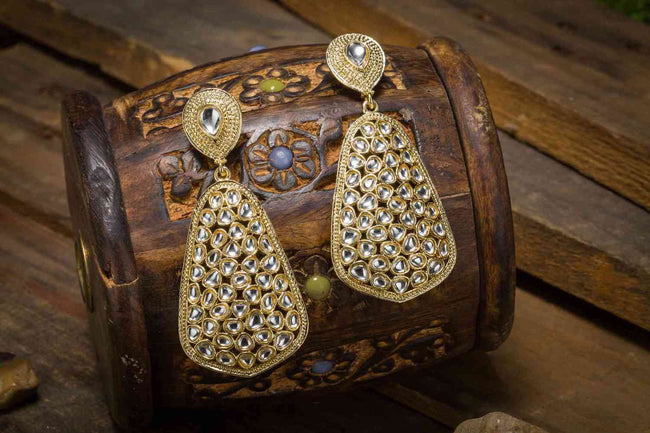 Handcrafted Designer Honeycomb Kundan Earring