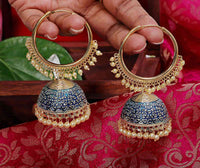 Alia Bhatt Inspired Hand Crafted Blue Colored Golden Hoop Jhumki