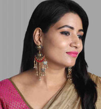 Hand Crafted Meenakari Lotus Chain Chandbali Earring