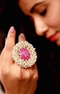 Hand Crafted Designer Pearl Loved Ring Pink