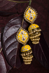 Gorgeous Yellow Color Meenakari Designer Three Layered Jhumka Earring inspired by Sonam Kapoor by Aferando