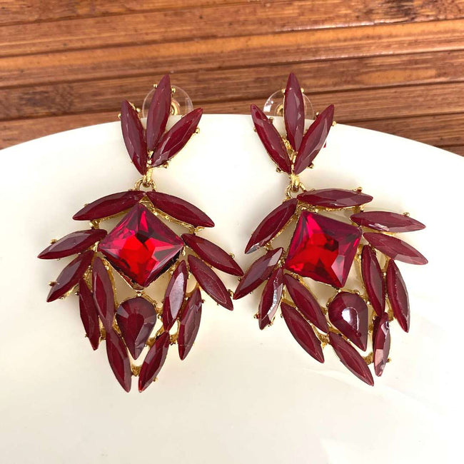 Red Glass Stone Unique Designer Stud Earring