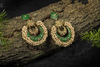 Green Color Meenakari Chandbali Earrings