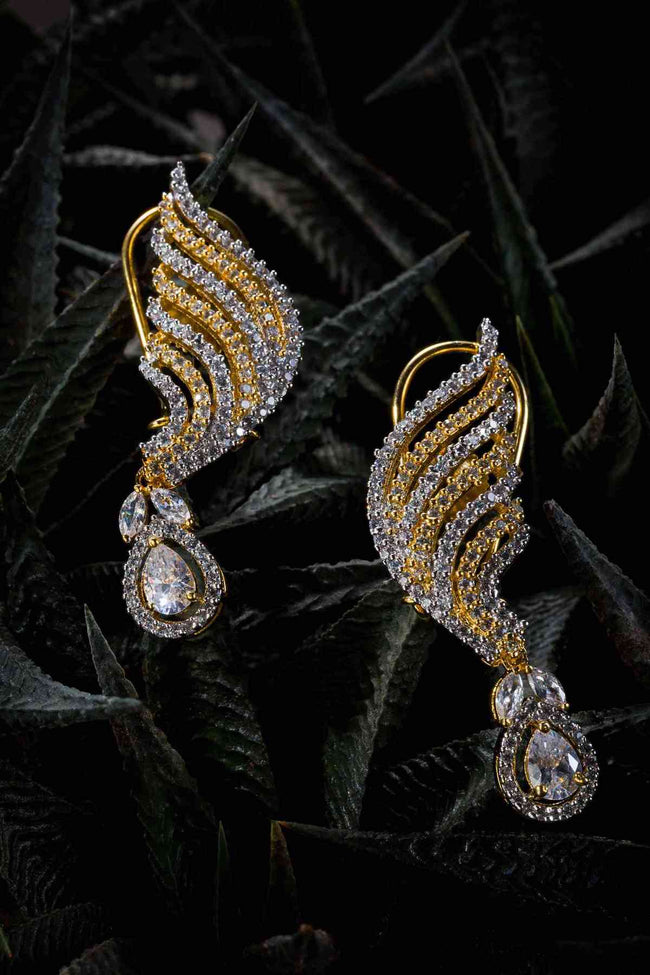 Fida Luxurious Rose GoldPlated American Diamond Drop Earring for Women