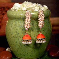 Maharashtrian Style Hand Crafted Meenakari Unique Long Orange Jhumki