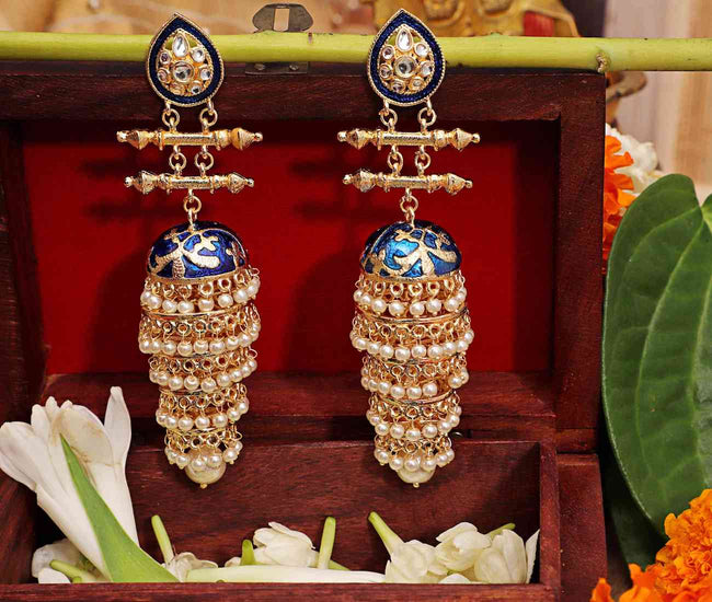 Gorgeous blue Color Meenakari Designer multi Layered Jhumka Earring inspired by Sonam Kapoor by Aferando