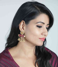 Purple Colored Hand Crafted Meenakari Kundan Jhumki