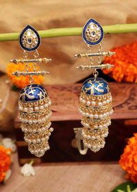 Gorgeous blue Color Meenakari Designer multi Layered Jhumka Earring inspired by Sonam Kapoor by Aferando