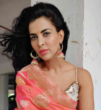 Alia Bhatt Inspired Hand Crafted Rani Colored Golden Hoop Jhumki