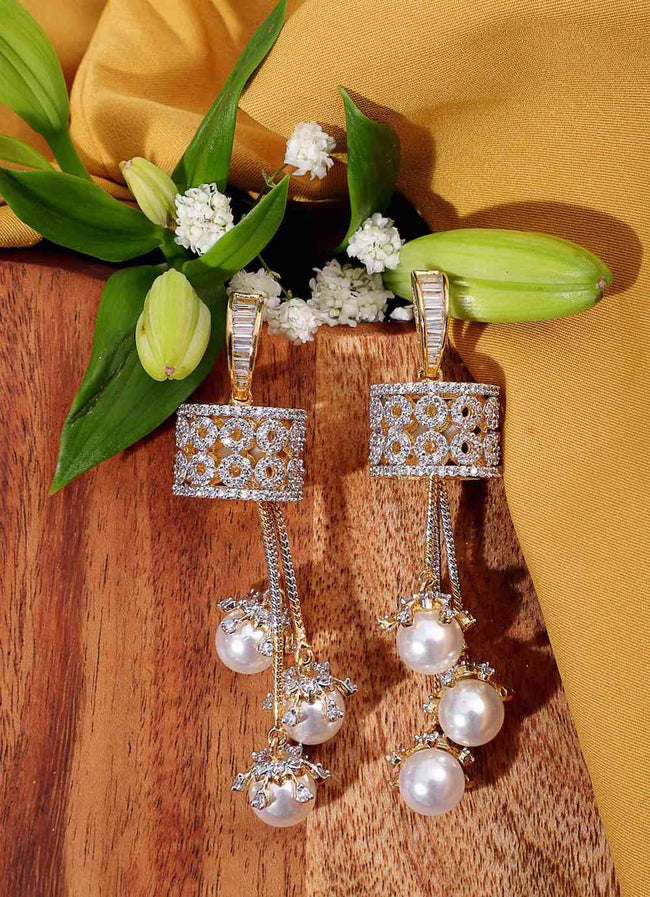 Contemporary Grace Diamond Long Earrings
