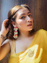 Rani Color Meenakari Triple Chandbali Earring