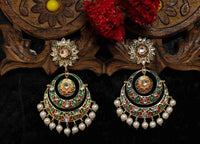 Alia Bhatt Inspired Hand Crafted Meenakari Green Colored Triple Chandbali