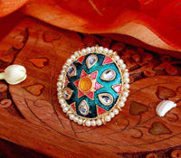 Turquoise Blue Color Meenakari Kundan Rings For Women