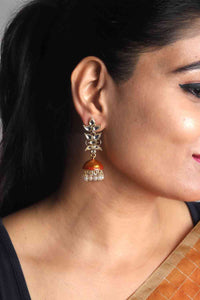 Hand Crafted Exquisite Designer Light Weight Kundan Earring Orange
