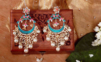 Deepika Padukone Inspired Hand Crafted Pearl Drop Chandbali Turquoise