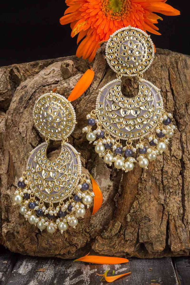 Stunning Grey Color Big Statement Chandbali Earring inspired by Sonam Kapoor by Aferando