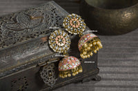 Aferando Deepika Padukone Inspired Hand Crafted Meenakari Peach Colored Jhumka Earrings for Women