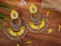 Yellow Color Meenakari Designer Chandbali Earring