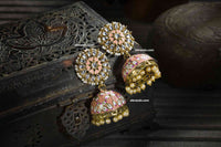 Peach color meenakari jhumka earrings