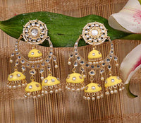 Hand Crafted Unique Multi Jhumki Chandbali Yellow