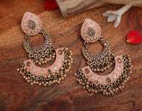 Peach Color Meenakari Chandbali Earring