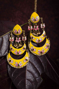 Yellow Color Meenakari Kundan Chandbali Earring