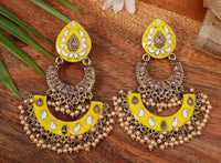 Yellow Color Meenakari Chandbali Earring