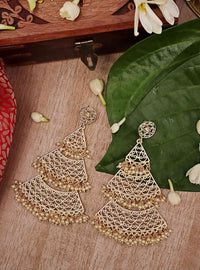 Golden Long Layered Pearl Jhumki