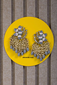 Grey Color Meenakari Lotus Jhumki Earring For Women