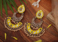 Yellow Color Meenakari Chandbali Earring