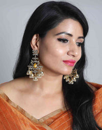 Hand Crafted Chandelier Kundan Jhumka Yellow