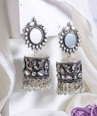 Oxidised Mirror Jhumka