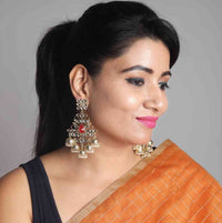 Hand Crafted Chandelier Kundan Jhumka Orange