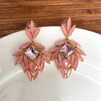 Pink Glass Stone Unique Designer Stud Earring
