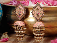 Peach Color Meenakari jhumki earrings