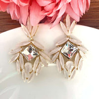 White Glass Stone Unique Designer Stud Earring